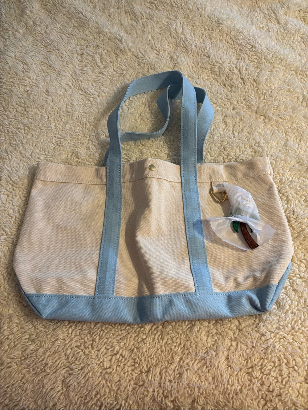 Baublebar Canvas Tote Bag in Cream with Light Blue Trim